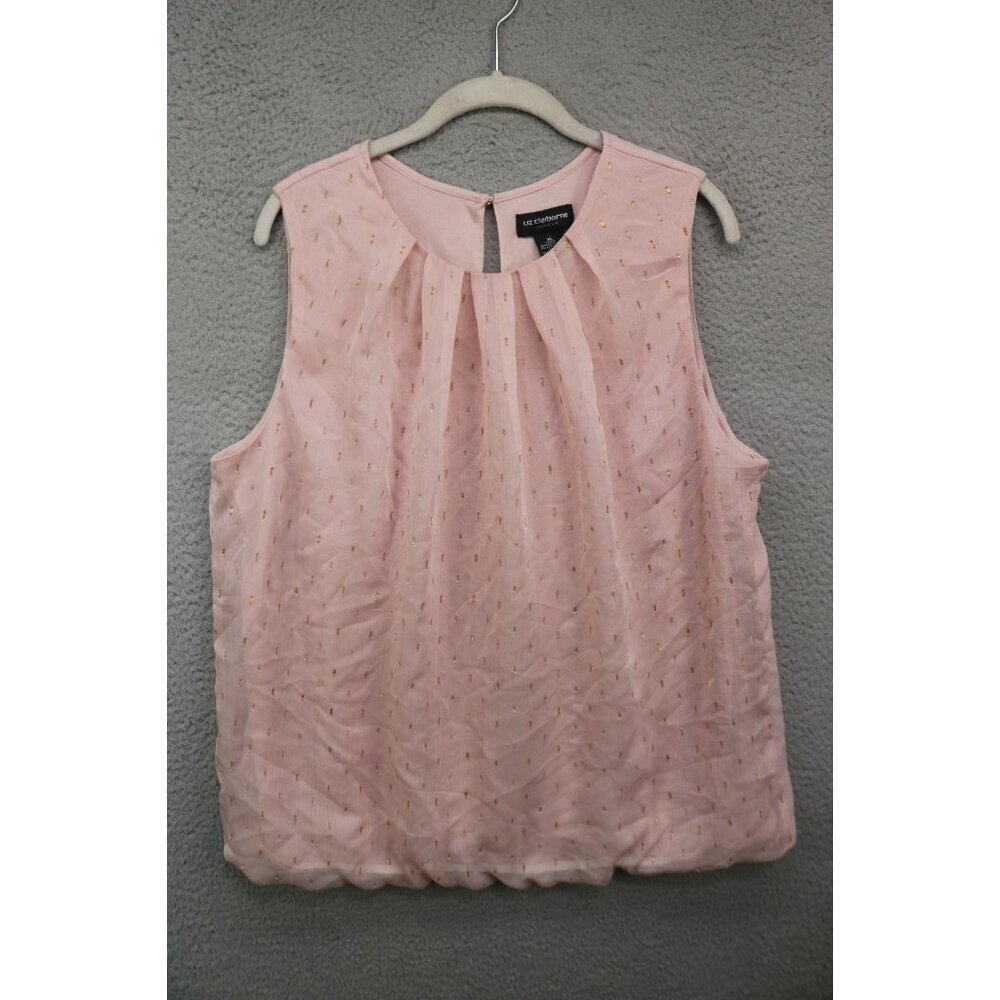 Liz Claiborne Career Pink w/Metallics Elastic Waist Sleeveless Top-XL-Office